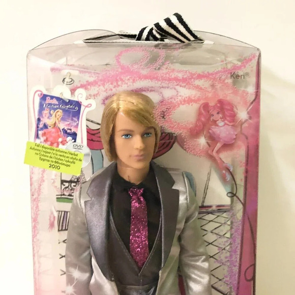 2009 Barbie A Fashion Fairytale Ken Doll in Grey suit Blemished Nose Damaged Box - Picture 2 of 16